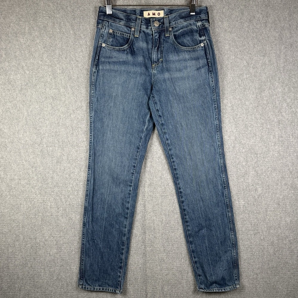 AMO Jeans Harriet Mid Rise Jeans in Apple Pie Women's Size 24 Blue Denim Cotton
